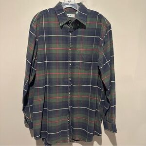 LL Bean Shirt Vintage Mens Large Tall Green Plaid Long Sleeve Classic Outdoors